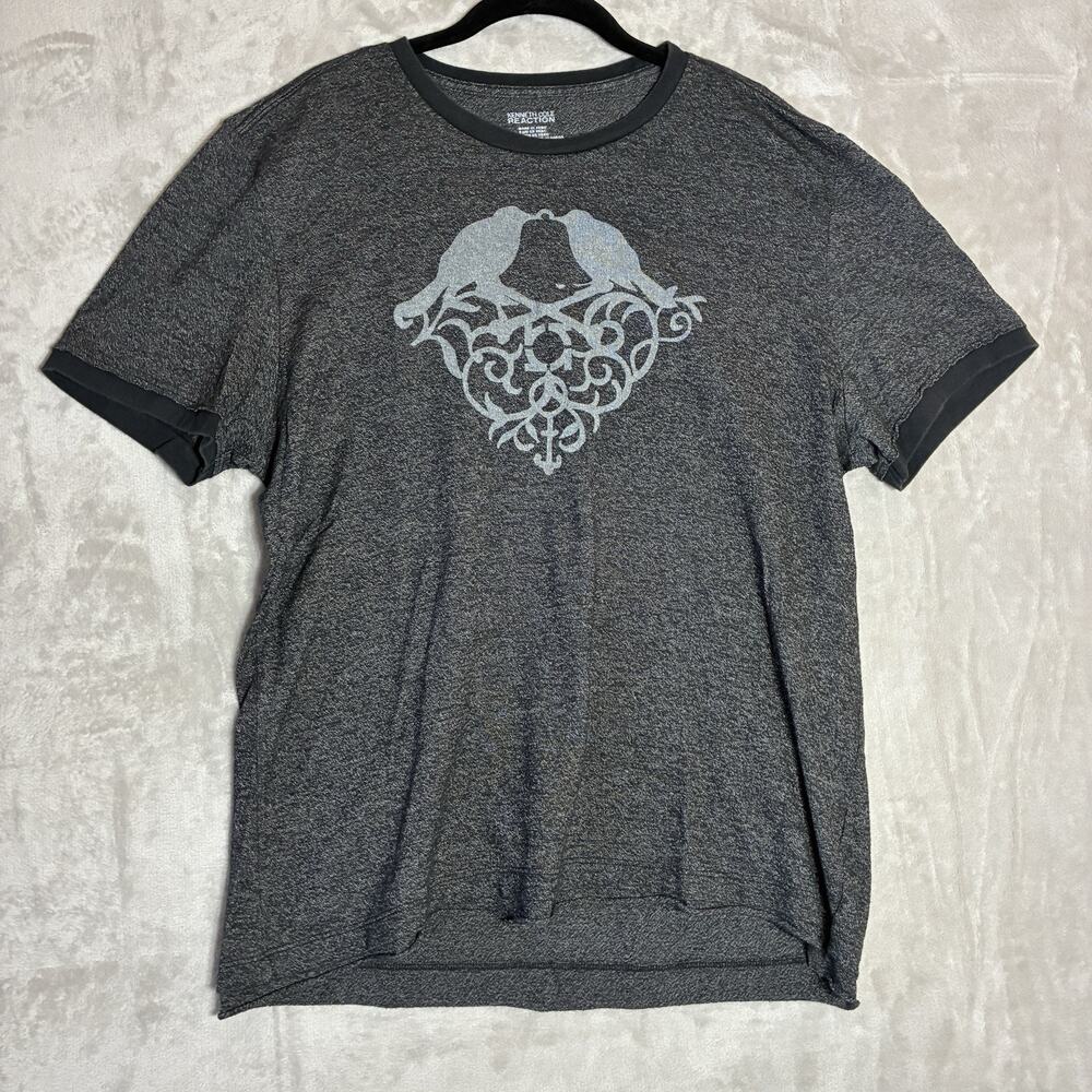 Kenneth Cole Reaction Raw Edge Ringer T-Shirt Lovebirds Grey Size XL